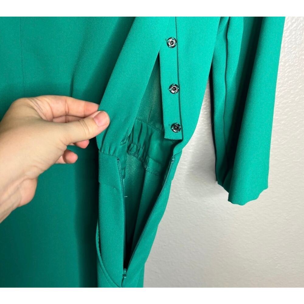 Trina Turk Green Dress V-Neck 3/4 Sleeves Pockets Size 10 - Picture 7 of 9